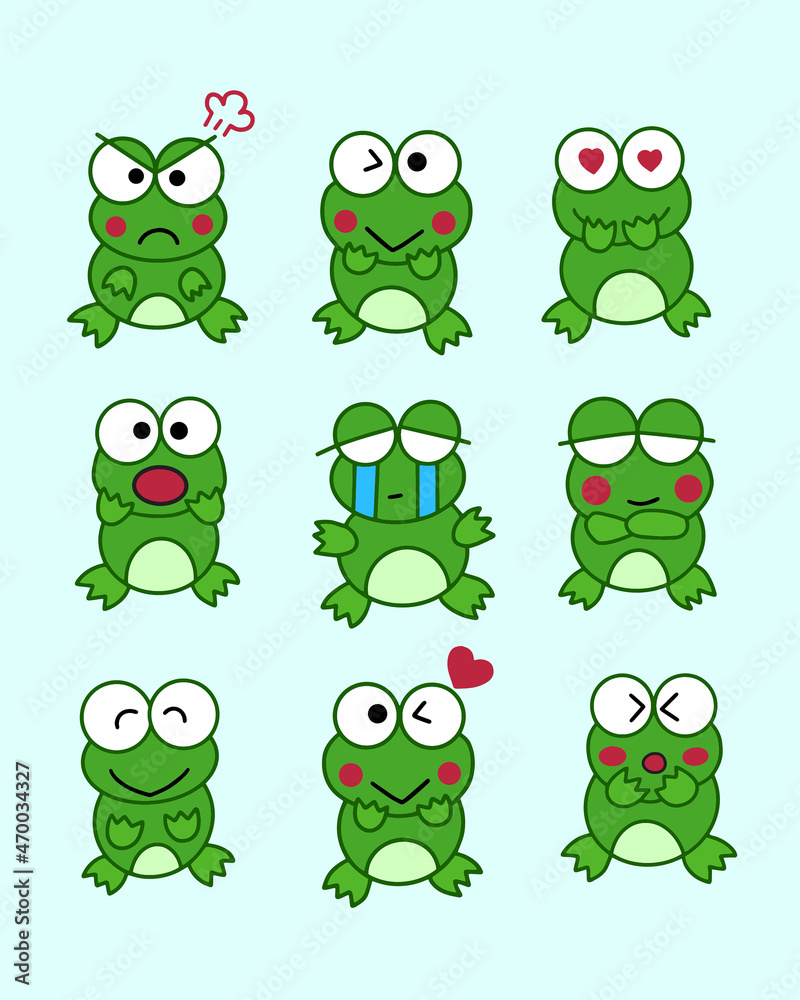 Fototapeta premium Cute frog cartoon characters illustrations set Free Vector