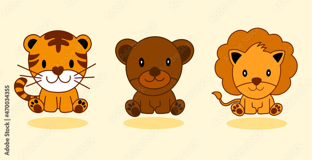 Fototapeta premium Set of animal character with tigers bears lion cute illustrator