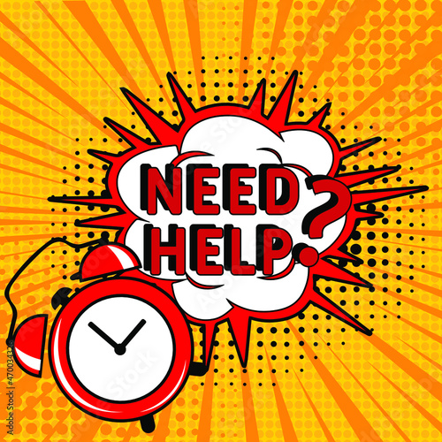Need help? in comic pop art style. Need help? brainy game word. Comic book explosion with text Need help? Vector bright cartoon illustration in retro pop art style.