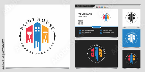 Paint house logo design illustration with creative concept and business card design Premium Vector