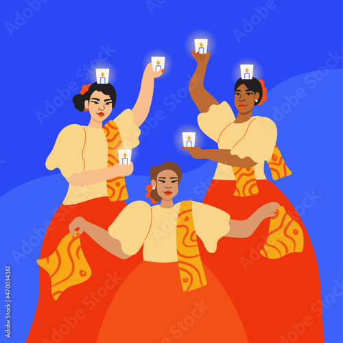 Illustration of women performing Philippine folk candle dance