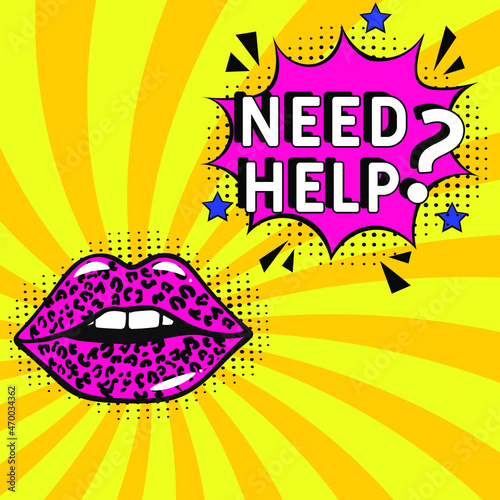 Need help? in comic pop art style. Need help? brainy game word. Comic book explosion with text Need help? Vector bright cartoon illustration in retro pop art style.