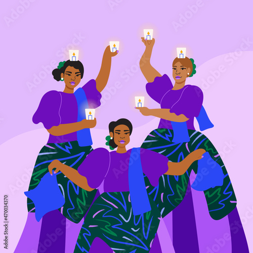 Illustration of women performing Philippine folk candle dance