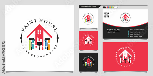 Creative paint and house logo design inspiration with business card design Premium Vector photo