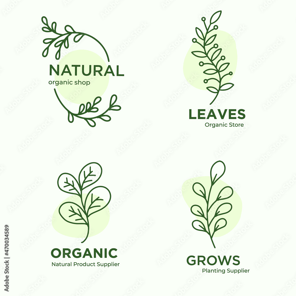 Leaves Leaf Modern Simple Logo Brand Natural Organic Outline Style illustration