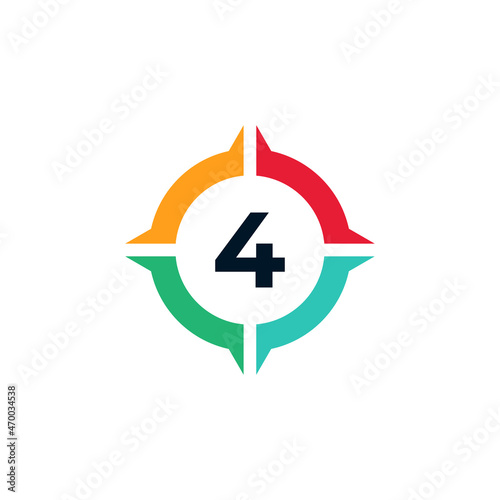 Colorful Number 4 Inside Compass Logo Design Template Element