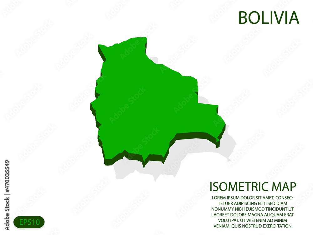 Green isometric map of Bolivia elements white background for concept map easy to edit and customize. eps 10
