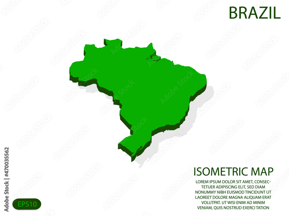 Green isometric map of Brazil elements white background for concept map easy to edit and customize. eps 10