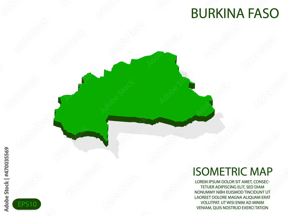 Green isometric map of Burkina Faso elements white background for concept map easy to edit and customize. eps 10