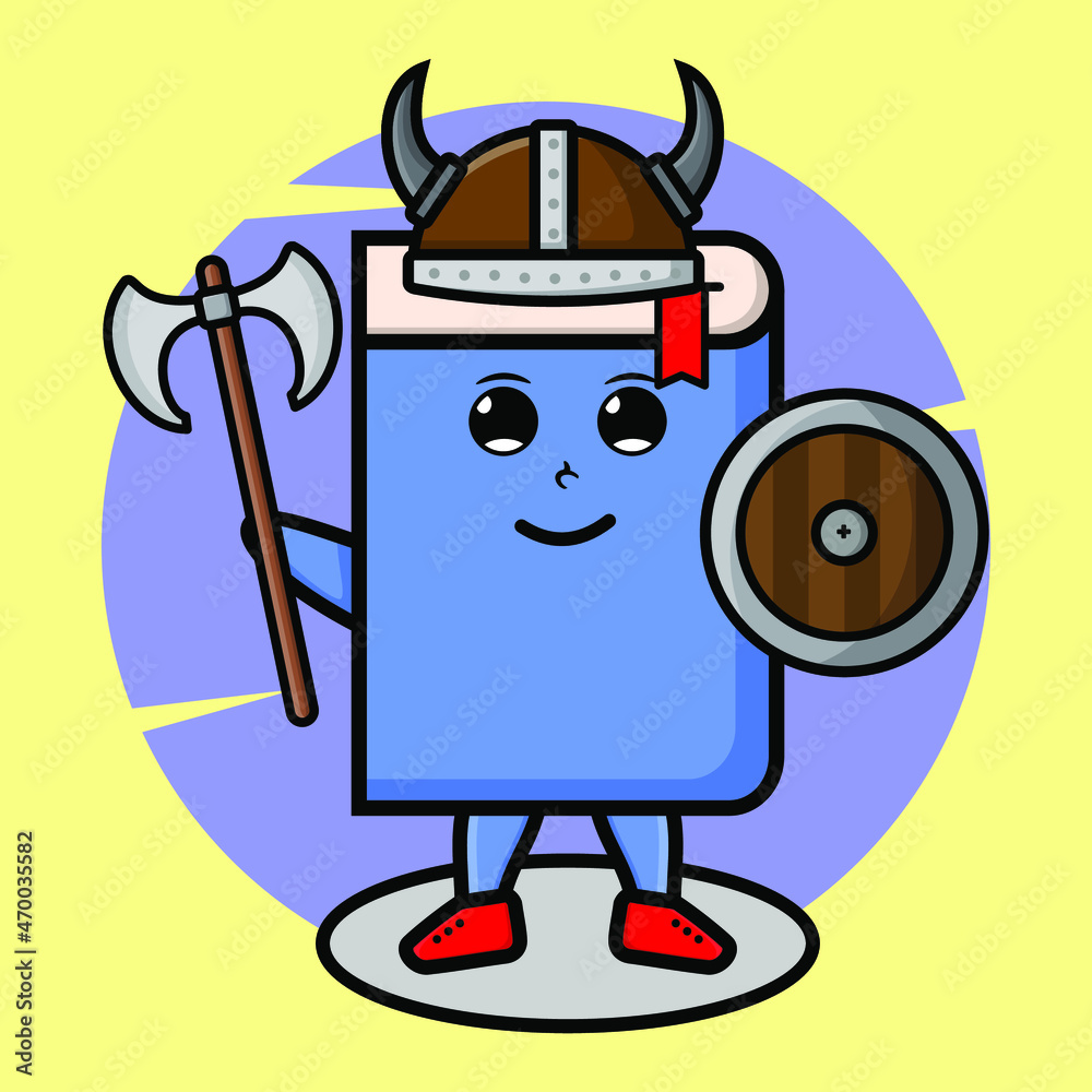 Book viking pirate character cartoon with hat and holding ax and shield in cute style design for t-shirt, sticker, logo element, poster Book viking pirate character cartoon with hat and holding ax and shield in cute style design for t-shirt, sticker, logo element, poster