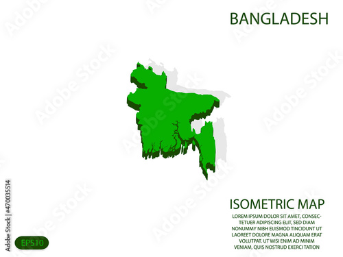 Green isometric map of Bangladesh elements white background for concept map easy to edit and customize. eps 10