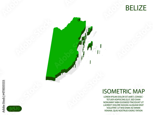Green isometric map of Belize elements white background for concept map easy to edit and customize. eps 10