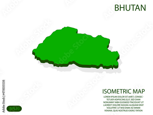 Green isometric map of Bhutan elements white background for concept map easy to edit and customize. eps 10