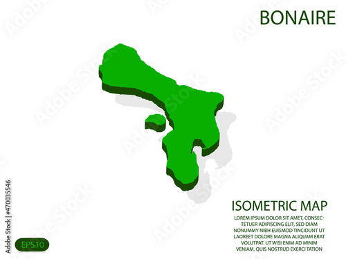 Green isometric map of Bonaire elements white background for concept map easy to edit and customize. eps 10