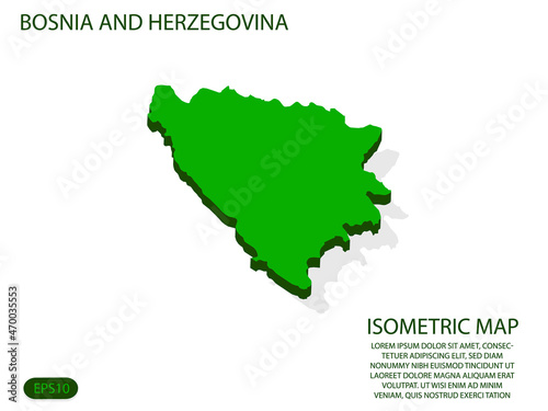 Green isometric map of Bosnia and Herzegovina elements white background for concept map easy to edit and customize. eps 10