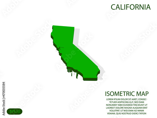 Green isometric map of California elements white background for concept map easy to edit and customize. eps 10
