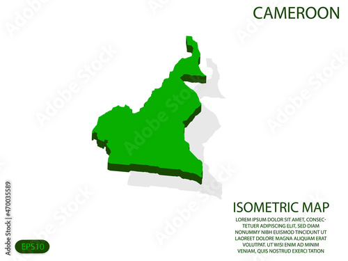 Green isometric map of Cameroon elements white background for concept map easy to edit and customize. eps 10