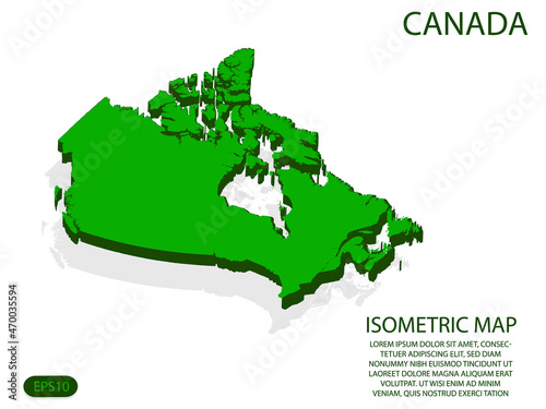 Green isometric map of Canada elements white background for concept map easy to edit and customize. eps 10