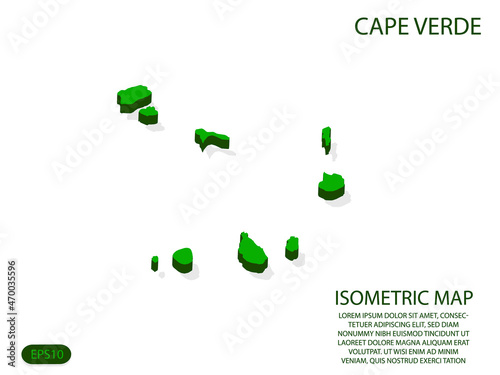 Green isometric map of Cape Verde elements white background for concept map easy to edit and customize. eps 10