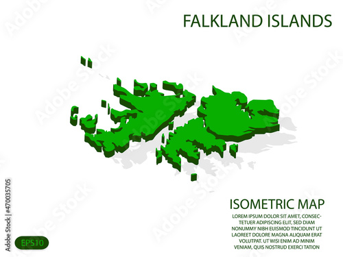Green isometric map of Falkland Islands elements white background for concept map easy to edit and customize. eps 10