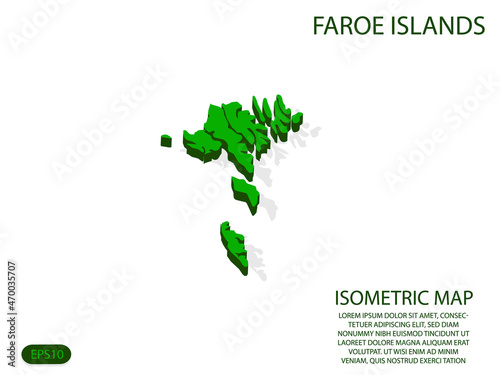 Green isometric map of Faroe Islands elements white background for concept map easy to edit and customize. eps 10