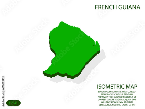Green isometric map of French Guiana elements white background for concept map easy to edit and customize. eps 10