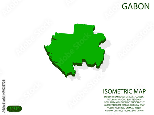 Green isometric map of Gabon elements white background for concept map easy to edit and customize. eps 10