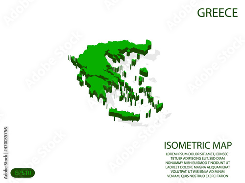 Green isometric map of Greece elements white background for concept map easy to edit and customize. eps 10