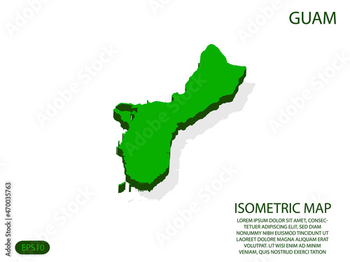 Green isometric map of Guam elements white background for concept map easy to edit and customize. eps 10