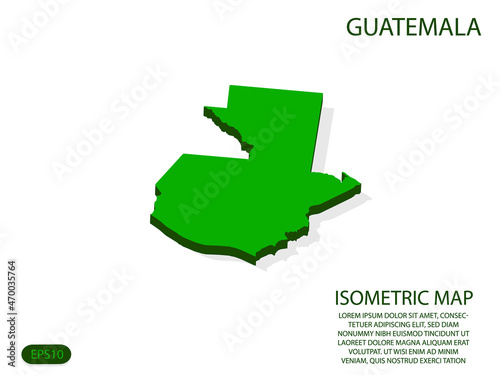 Green isometric map of Guatemala elements white background for concept map easy to edit and customize. eps 10