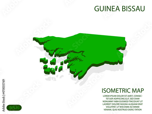 Green isometric map of Guinea Bissau elements white background for concept map easy to edit and customize. eps 10
