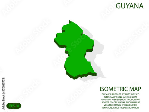 Green isometric map of Guyana elements white background for concept map easy to edit and customize. eps 10