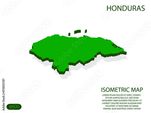 Green isometric map of Honduras elements white background for concept map easy to edit and customize. eps 10
