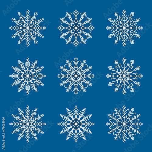 Set of snowflakes. Flat icons. Vector illustration for New Year or Christmas.