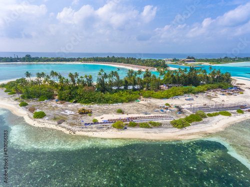 An aerial view on tropical Olhuveli island in Maldives
