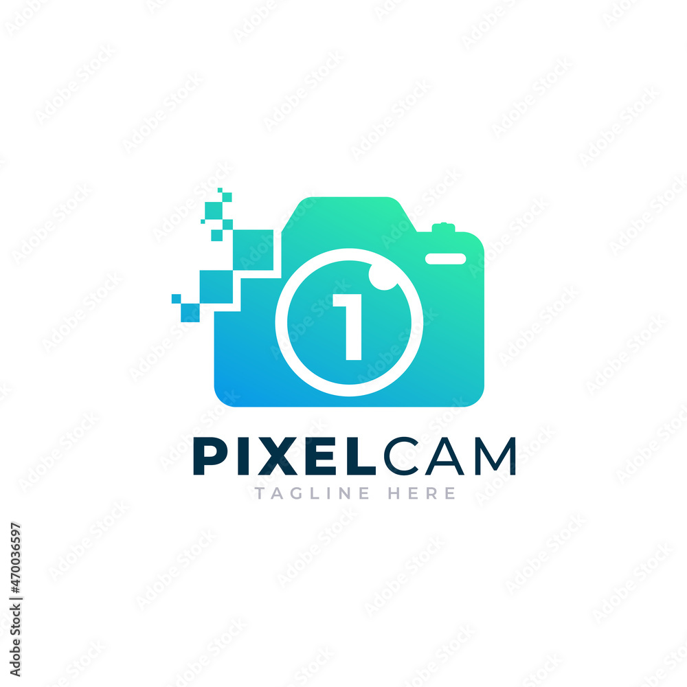 Number 1 Inside Camera Photo Pixel Technology Logo Design Template Number 1 Inside Camera Photo Pixel Technology Logo Design Template