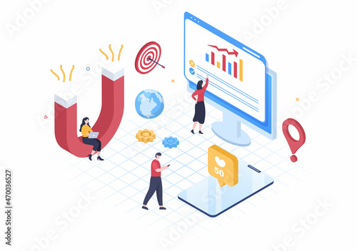 Inbound Marketing Business Vector Illustration with Magnet Design to Attract Customers Offline or Online for Web or Poster