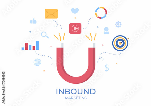 Inbound Marketing Business Vector Illustration with Magnet Design to Attract Customers Offline or Online for Web or Poster