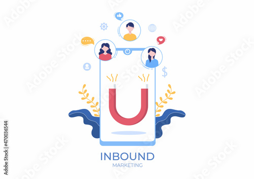 Inbound Marketing Business Vector Illustration with Magnet Design to Attract Customers Offline or Online for Web or Poster