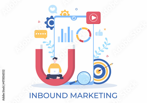 Inbound Marketing Business Vector Illustration with Magnet Design to Attract Customers Offline or Online for Web or Poster