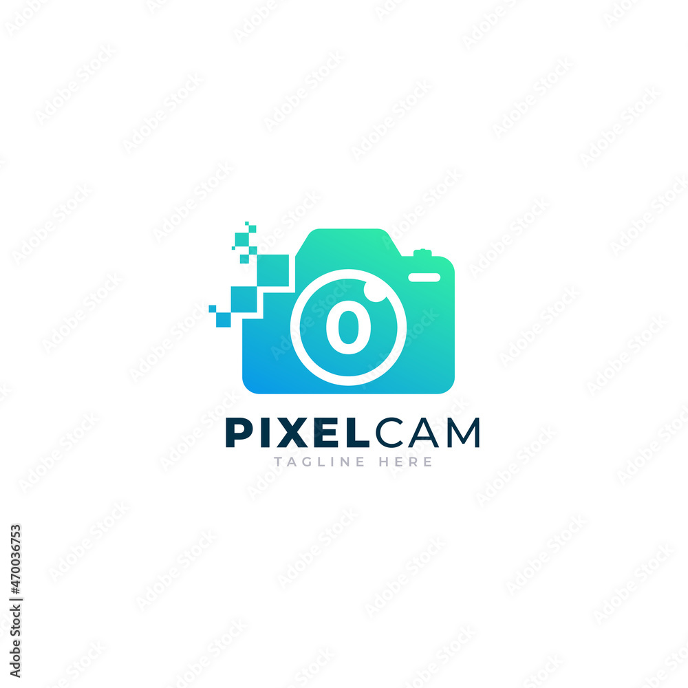 Number 0 Inside Camera Photo Pixel Technology Logo Design Template