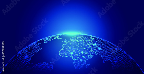 Dot line link earth dawn meaning global international Internet technology vector background