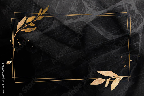 Christmas golden rectangle frame on black marble background vector