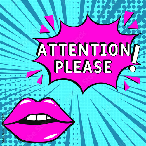 Attention please! in comic pop art style. Attention please! brainy game word. Comic book explosion with text Attention please! Vector bright cartoon illustration in retro pop art style. 