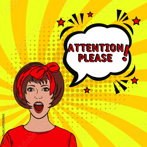 Attention please! in comic pop art style. Attention please! brainy game word. Comic book explosion with text Attention please! Vector bright cartoon illustration in retro pop art style. 