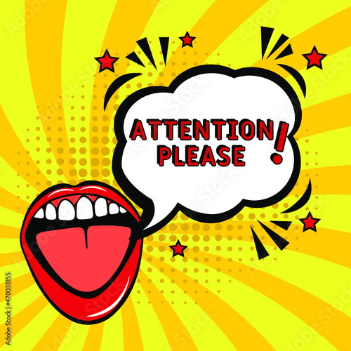 Attention please! in comic pop art style. Attention please! brainy game word. Comic book explosion with text Attention please! Vector bright cartoon illustration in retro pop art style. 