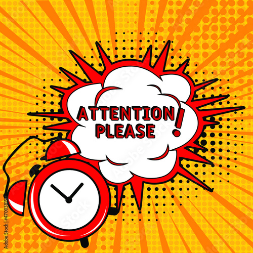 Attention please! in comic pop art style. Attention please! brainy game word. Comic book explosion with text Attention please! Vector bright cartoon illustration in retro pop art style. 