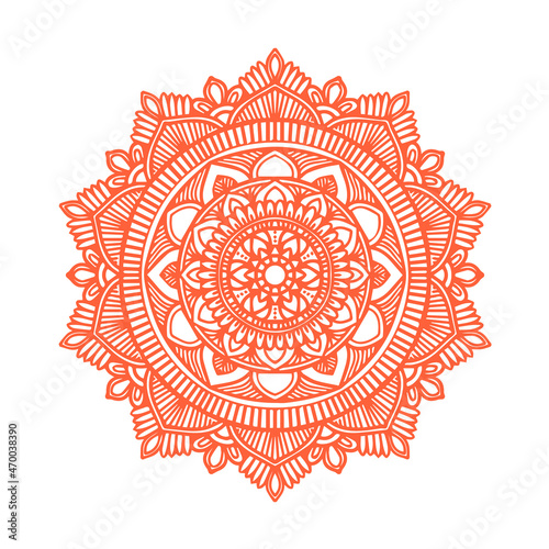 orange mandala illustration design with radial ornament