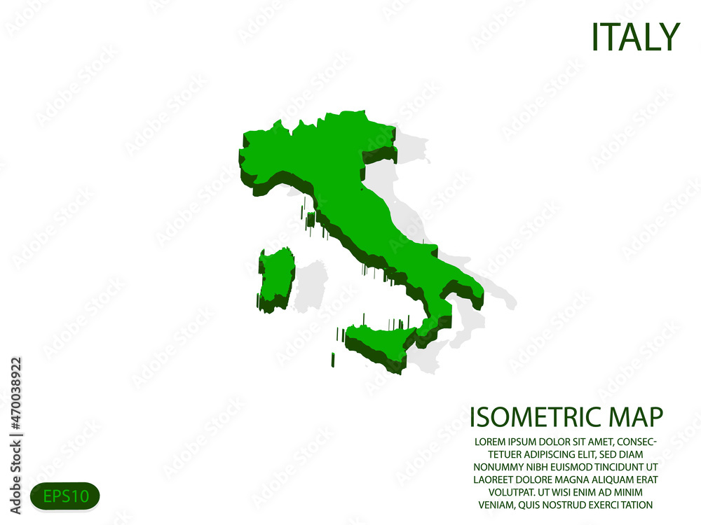 Green isometric map of Italy elements white background for concept map easy to edit and customize. eps 10