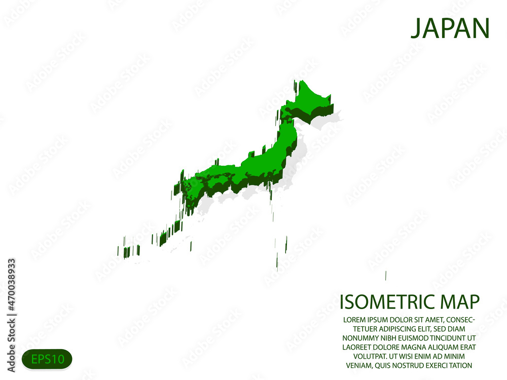 Green isometric map of Japan elements white background for concept map easy to edit and customize. eps 10